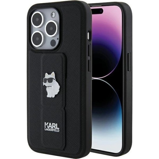 Karl Lagerfeld Gripstand Saffiano Choupette Pins case for iPhone 15 Pro Max - black Karl Lagerfeld Gripstand Saffiano Choupette Pins case for iPhone 15 Pro Max - black