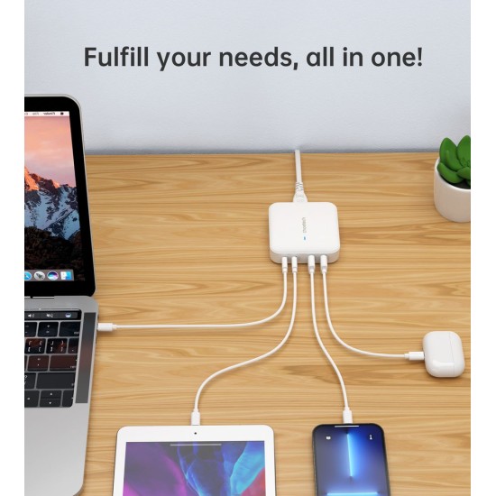 Choetech PD8008 100W GaN fast charger 2x USB-A / 2x USB-C - white Choetech PD8008 100W GaN fast charger 2x USB-A / 2x USB-C - white