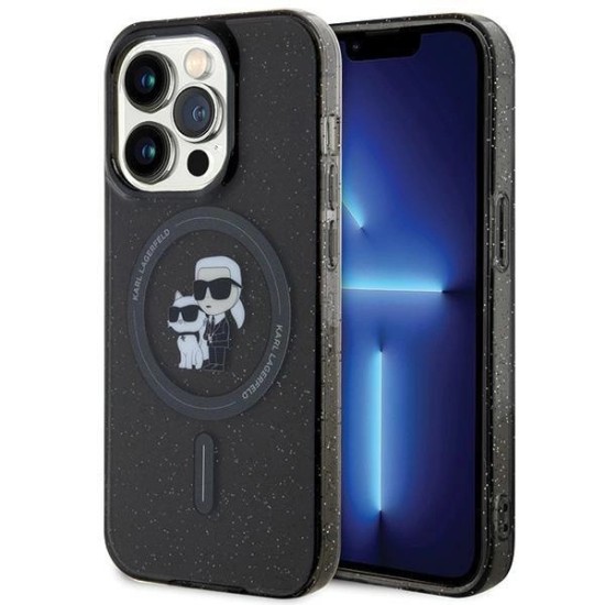 Karl Lagerfeld Karl&Choupette Glitter MagSafe case for iPhone 15 Pro - black Karl Lagerfeld Karl&Choupette Glitter MagSafe case for iPhone 15 Pro - black