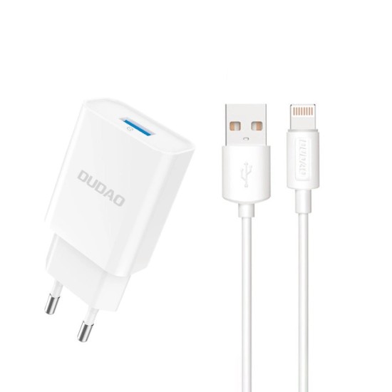 Dudao A4EU USB-A 2.1A wall charger - white + USB-A - Lightning cable Dudao A4EU USB-A 2.1A wall charger - white + USB-A - Lightning cable