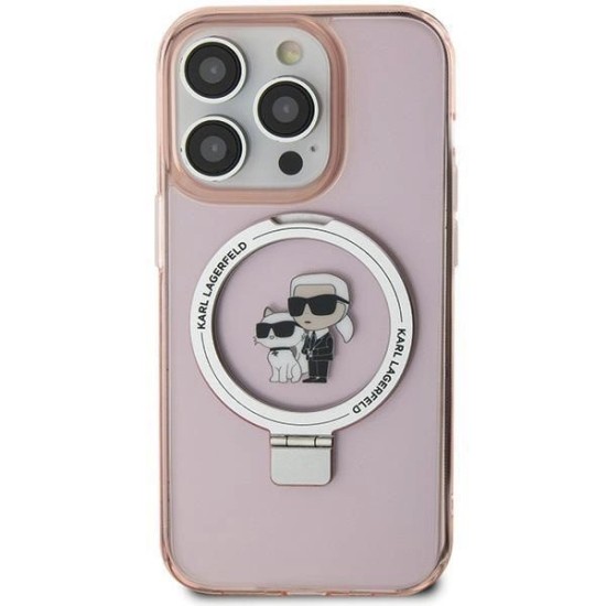 Karl Lagerfeld Ring Stand Karl&amp;amp;Choupette MagSafe case for iPhone 15 Plus - pink