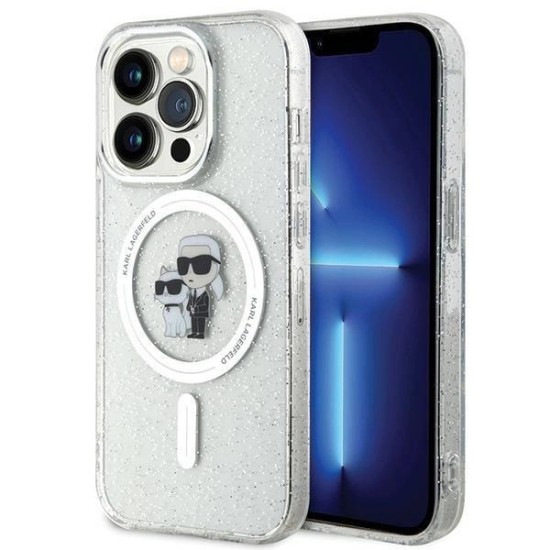 Karl Lagerfeld Karl&Choupette Glitter MagSafe case for iPhone 15 Pro - transparent Karl Lagerfeld Karl&Choupette Glitter MagSafe case for iPhone 15 Pro - transparent