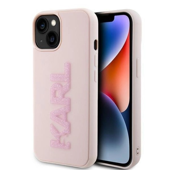 Karl Lagerfeld 3D Rubber Glitter Logo case for iPhone 15 - pink Karl Lagerfeld 3D Rubber Glitter Logo case for iPhone 15 - pink