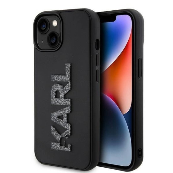 Karl Lagerfeld 3D Rubber Glitter Logo case for iPhone 15 - black Karl Lagerfeld 3D Rubber Glitter Logo case for iPhone 15 - black