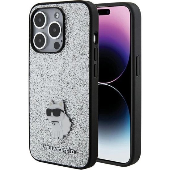 Karl Lagerfeld Fixed Glitter Choupette Logo Metal Pin Case for iPhone 15 Pro Max - Silver Karl Lagerfeld Fixed Glitter Choupette Logo Metal Pin Case for iPhone 15 Pro Max - Silver