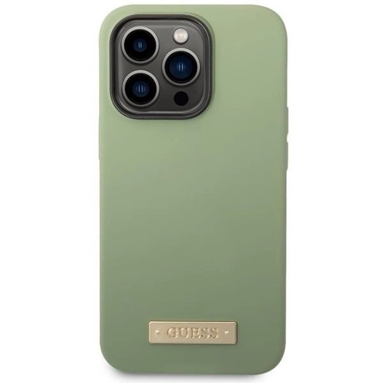 Guess Silicone Logo Plate MagSafe case for iPhone 14 Pro Max - green