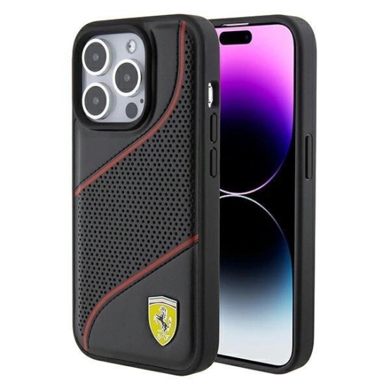 Ferrari Perforated Waves Metal Logo case for iPhone 15 Pro - black Ferrari Perforated Waves Metal Logo case for iPhone 15 Pro - black