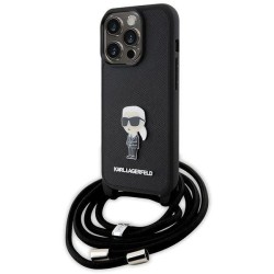 Karl Lagerfeld Crossbody Saffiano Monogram Metal Pin Karl &amp;amp; Choupette Case for iPhone 15 Pro - Black