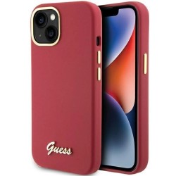 Guess Silicone Script Metal Logo &amp;amp; Frame case for iPhone 15 - red
