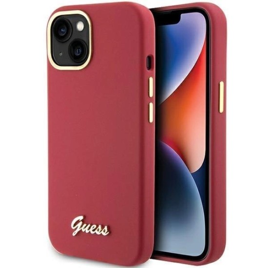 Guess Silicone Script Metal Logo &amp;amp; Frame case for iPhone 15 - red