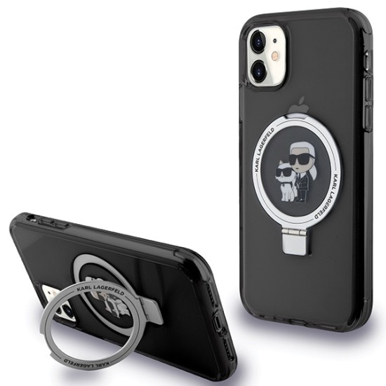 Karl Lagerfeld Ring Stand Karl&Choupette MagSafe case for iPhone 11 / Xr - black Karl Lagerfeld Ring Stand Karl&Choupette MagSafe case for iPhone 11 / Xr - black