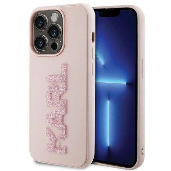 Karl Lagerfeld 3D Rubber Glitter Logo case for iPhone 15 Pro - pink Karl Lagerfeld 3D Rubber Glitter Logo case for iPhone 15 Pro - pink