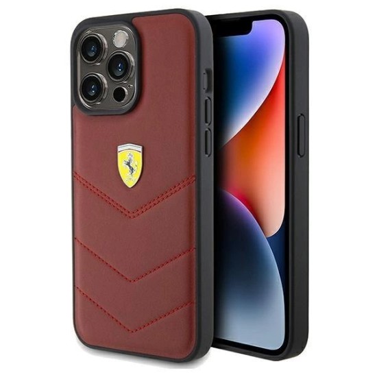 Ferrari Leather Stitched Lines case for iPhone 15 Pro Max - red Ferrari Leather Stitched Lines case for iPhone 15 Pro Max - red