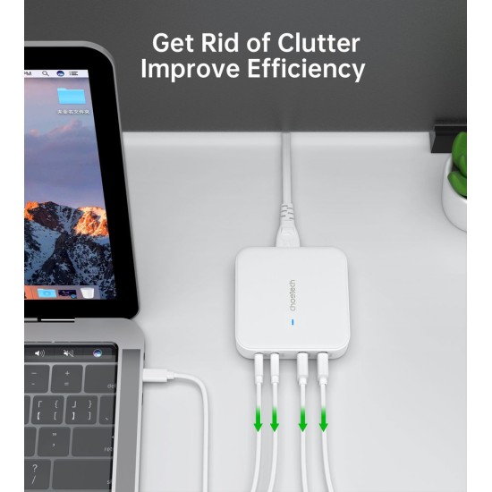 Choetech PD8008 100W GaN fast charger 2x USB-A / 2x USB-C - white Choetech PD8008 100W GaN fast charger 2x USB-A / 2x USB-C - white