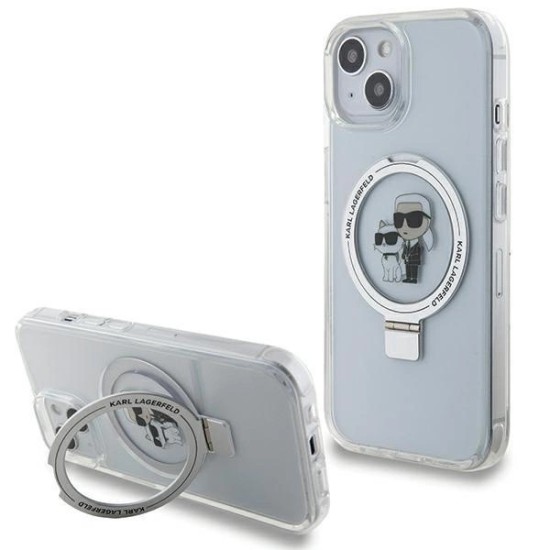Karl Lagerfeld Ring Stand Karl&Choupette MagSafe case for iPhone 14 / 15 / 13 - white Karl Lagerfeld Ring Stand Karl&Choupette MagSafe case for iPhone 14 / 15 / 13 - white