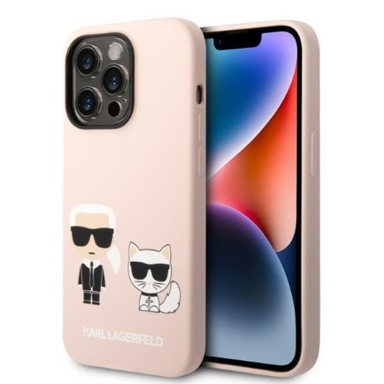 Karl Lagerfeld KLHMP14XSSKCI iPhone 14 Pro Max 6.7" hardcase light pink/light pink Silicone Karl & Choupette Magsafe Karl Lagerfeld KLHMP14XSSKCI iPhone 14 Pro Max 6.7" hardcase light pink/light pink Silicone Karl & Choupette Magsafe
