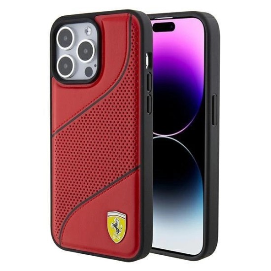 Ferrari Perforated Waves Metal Logo case for iPhone 15 Pro - red Ferrari Perforated Waves Metal Logo case for iPhone 15 Pro - red