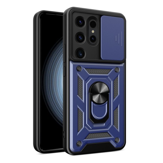 Hybrid Armor Camshield case for Samsung Galaxy S24 Ultra armored with camera cover - blue Hybrid Armor Camshield case for Samsung Galaxy S24 Ultra armored with camera cover - blue