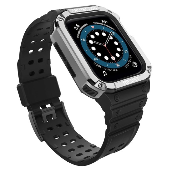 Protect Strap Band for Apple Watch 38/40/41mm Armored Case Strap - Black, Silver Protect Strap Band for Apple Watch 38/40/41mm Armored Case Strap - Black, Silver
