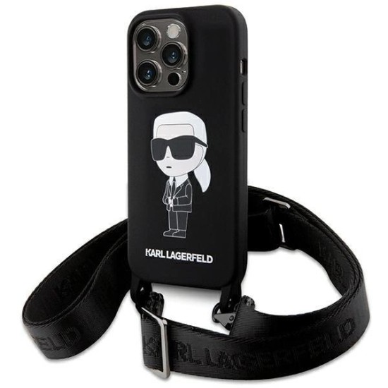 Karl Lagerfeld KLHCP15XSCBSKNK iPhone 15 Pro Max 6.7" hardcase black/black Crossbody Silicone Ikonik Karl Lagerfeld KLHCP15XSCBSKNK iPhone 15 Pro Max 6.7" hardcase black/black Crossbody Silicone Ikonik