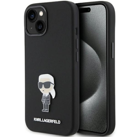 Karl Lagerfeld Silicone Ikonik Metal Pin case for iPhone 15 - black Karl Lagerfeld Silicone Ikonik Metal Pin case for iPhone 15 - black