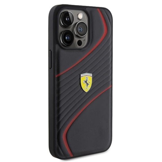 Ferrari Twist Metal Logo Case for iPhone 15 Pro Max - Black