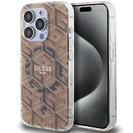 Guess IML GCube MagSafe case for iPhone 15 Pro - brown Guess IML GCube MagSafe case for iPhone 15 Pro - brown