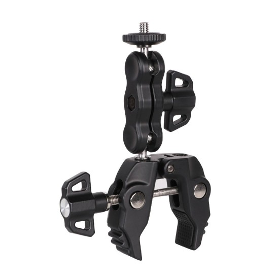 Phone and sports camera holder with clamp Phone and sports camera holder with clamp