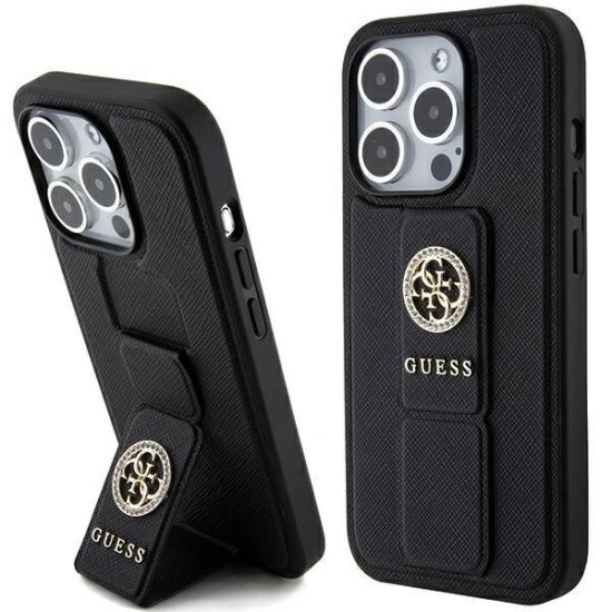 Guess Grip Stand 4G Saffiano Strass case for iPhone 15 Pro Max - black Guess Grip Stand 4G Saffiano Strass case for iPhone 15 Pro Max - black