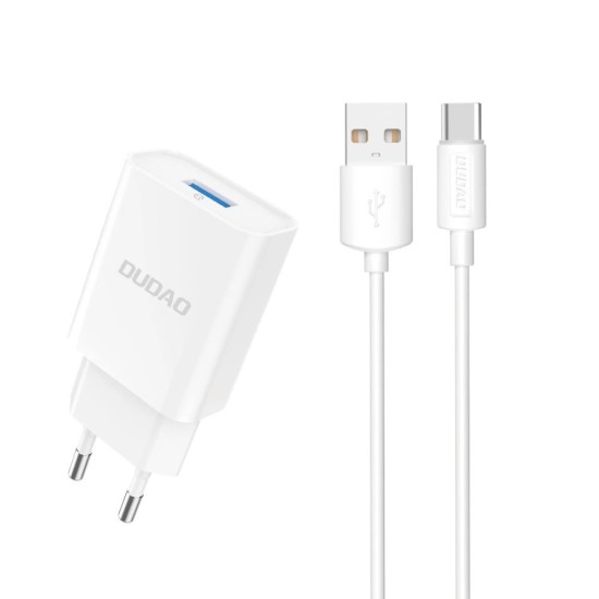 Dudao A4EU USB-A 2.1A wall charger - white + USB-A - USB-C cable Dudao A4EU USB-A 2.1A wall charger - white + USB-A - USB-C cable