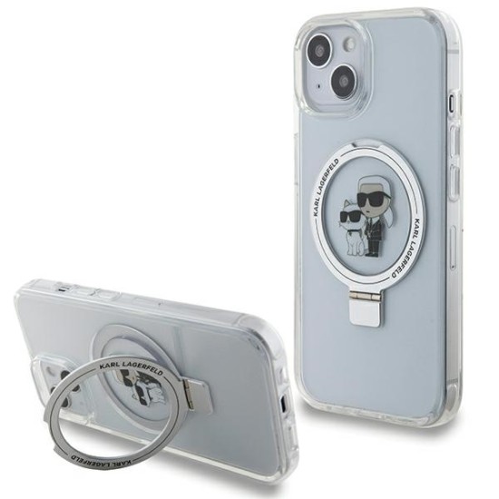 Karl Lagerfeld Ring Stand Karl&Choupette MagSafe case for iPhone 14 / 15 / 13 - white Karl Lagerfeld Ring Stand Karl&Choupette MagSafe case for iPhone 14 / 15 / 13 - white