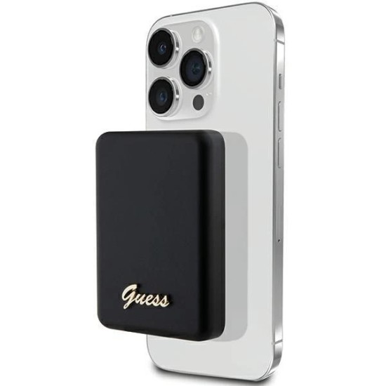 Guess MagSafe Metal Script Logo induction power bank 5W 3000mAh - black Guess MagSafe Metal Script Logo induction power bank 5W 3000mAh - black