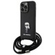 Karl Lagerfeld Crossbody Saffiano Monogram Metal Pin Karl &amp;amp; Choupette Case for iPhone 15 Pro Max - Black