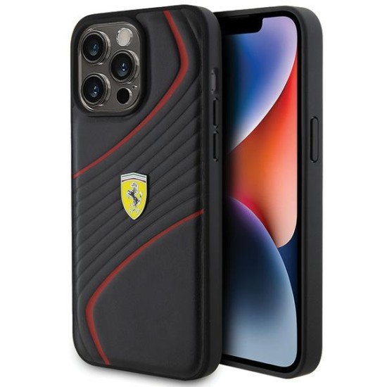 Ferrari Twist Metal Logo Case for iPhone 15 Pro Max - Black
