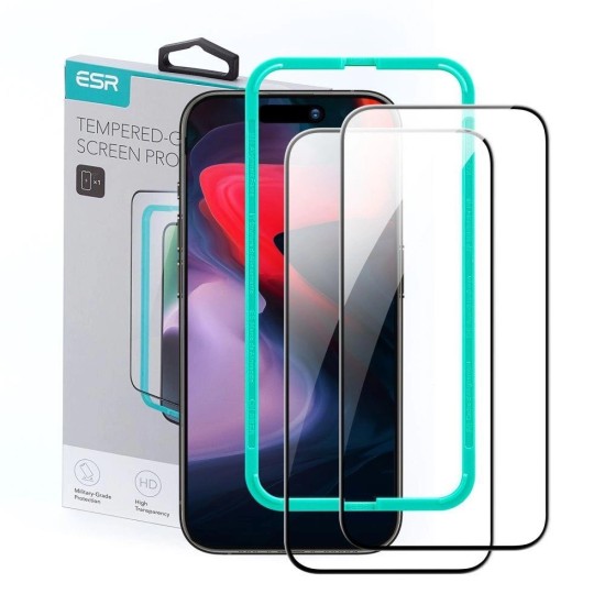 ESR Tempered Glass for iPhone 15 Pro - black 2 pcs. ESR Tempered Glass for iPhone 15 Pro - black 2 pcs.