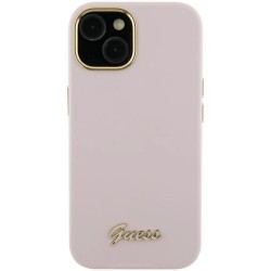 Guess Silicone Script Metal Logo &amp; Frame case for iPhone 15 Pro - pink