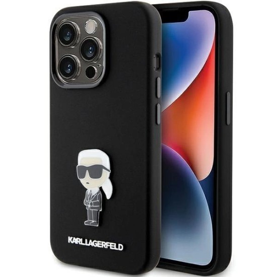 Karl Lagerfeld Silicone Ikonik Metal Pin case for iPhone 15 Pro - black Karl Lagerfeld Silicone Ikonik Metal Pin case for iPhone 15 Pro - black