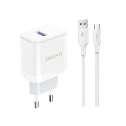 Dudao A20EU USB-A 18W wall charger - white + USB-A - USB-C cable