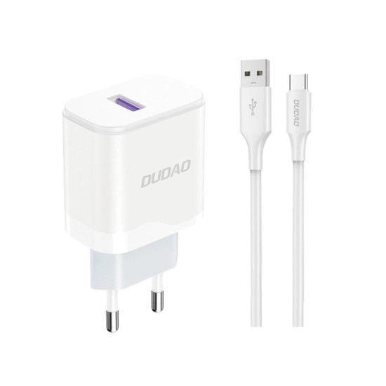 Dudao A20EU USB-A 18W wall charger - white + USB-A - USB-C cable Dudao A20EU USB-A 18W wall charger - white + USB-A - USB-C cable