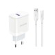 Dudao A20EU USB-A 18W wall charger - white + USB-A - USB-C cable Dudao A20EU USB-A 18W wall charger - white + USB-A - USB-C cable