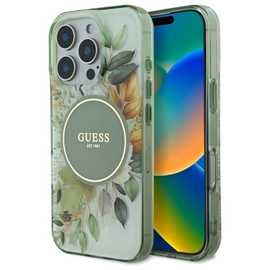 Guess IML Flower &amp;amp; Tonal Circle MagSafe case for iPhone 16 Pro - green