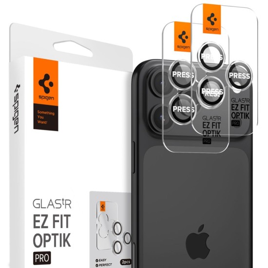 Spigen Glas.tR EZ Fit Optik Pro Camera Cover for iPhone 15 Pro / 15 Pro Max / 16 Pro / 16 Pro Max / 17 Pro / 17 Pro Max - 2 pcs. Spigen Glas.tR EZ Fit Optik Pro Camera Cover for iPhone 15 Pro / 15 Pro Max / 16 Pro / 16 Pro Max / 17 Pro / 17 Pro Max - 2 pcs.