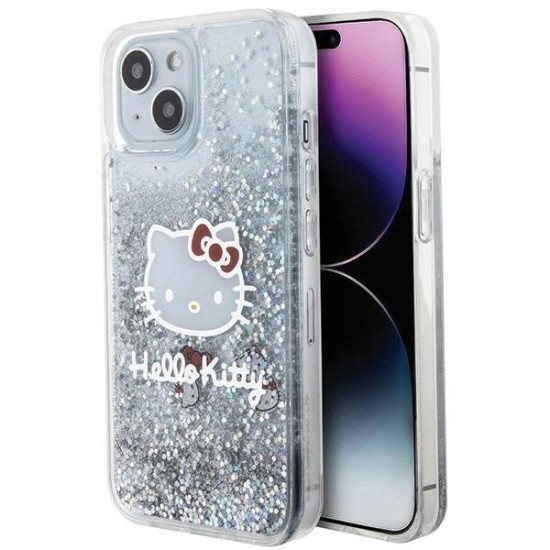 Hello Kitty Liquid Glitter Charms Kitty Head case for iPhone 15 - silver Hello Kitty Liquid Glitter Charms Kitty Head case for iPhone 15 - silver