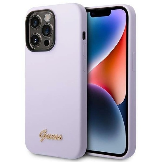 Guess GUHCP14XSLSMU iPhone 14 Pro Max 6.7" purple/purple hard case Silicone Vintage Gold Logo Guess GUHCP14XSLSMU iPhone 14 Pro Max 6.7" purple/purple hard case Silicone Vintage Gold Logo