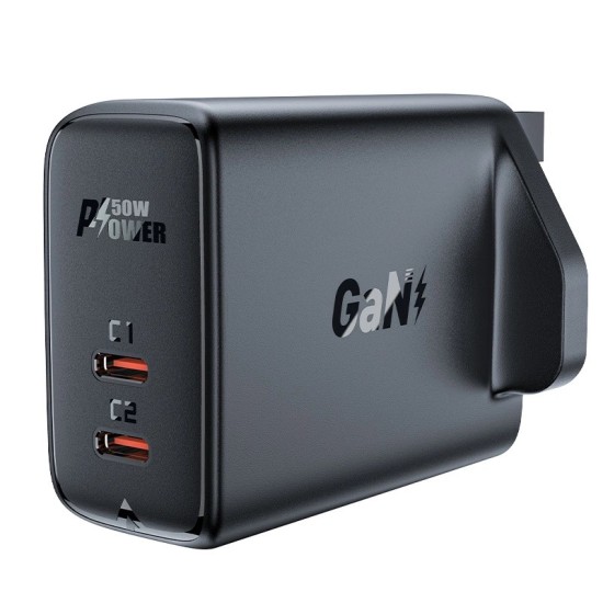 Acefast GaN charger (UK plug) 2x USB Type C 50W, Power Delivery, PPS, Q3 3.0, AFC, FCP black (A32 UK) Acefast GaN charger (UK plug) 2x USB Type C 50W, Power Delivery, PPS, Q3 3.0, AFC, FCP black (A32 UK)