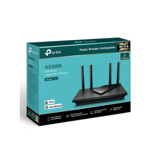 Tp-Link AX3000 Dual Band Gigabit Wi-Fi 6 Router (Archer AX55)
