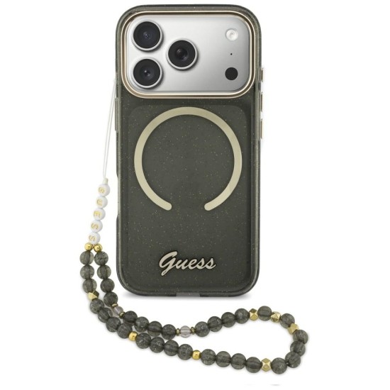 Guess IML Glitters Script Strap MagSafe Case for iPhone 17 Pro - Black Guess IML Glitters Script Strap MagSafe Case for iPhone 17 Pro - Black