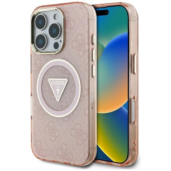 Guess IML Metal Glitter 4G Circle Triangle MagSafe Case for iPhone 16 Pro - Pink Guess IML Metal Glitter 4G Circle Triangle MagSafe Case for iPhone 16 Pro - Pink