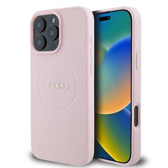 Guess MagSafe Grained Gold Ring iPhone 15 Pro Max Case - Pink Guess MagSafe Grained Gold Ring iPhone 15 Pro Max Case - Pink