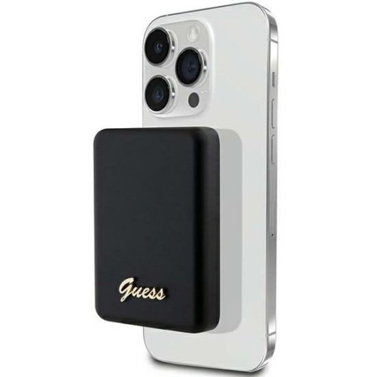 Guess MagSafe Metal Script Logo induction power bank 5W 3000mAh - black Guess MagSafe Metal Script Logo induction power bank 5W 3000mAh - black